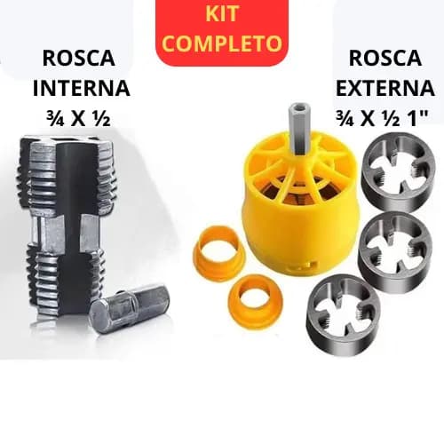 Kit Completo Fazer Rosca em Tubos Pvc entre outros 3x4 1/2 1" para furadeira pratico rapido