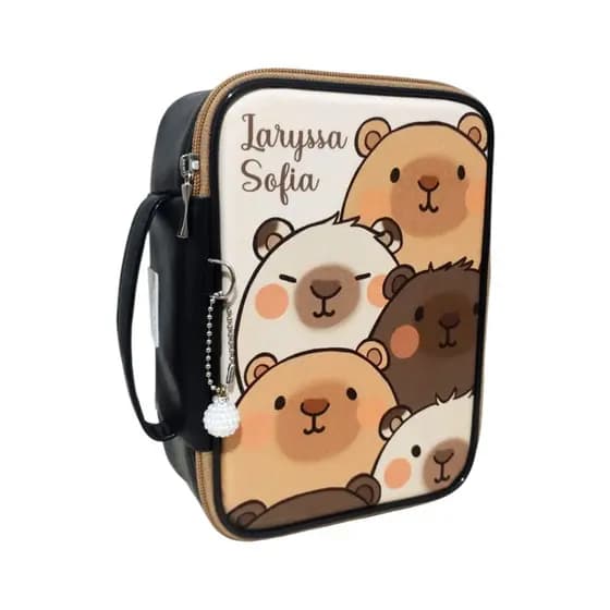 Estojo 100 pens box grande escolar personalizado capivara fofa organizador canetas lapis marcadores