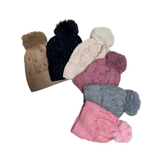 Touca de Lã Feminina Forrada Antialérgica Pompom Pérola