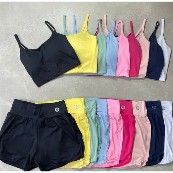 Conjunto Short Duplo+Top Alcinha Com Bojo Para Treinos Esportivos No Geral