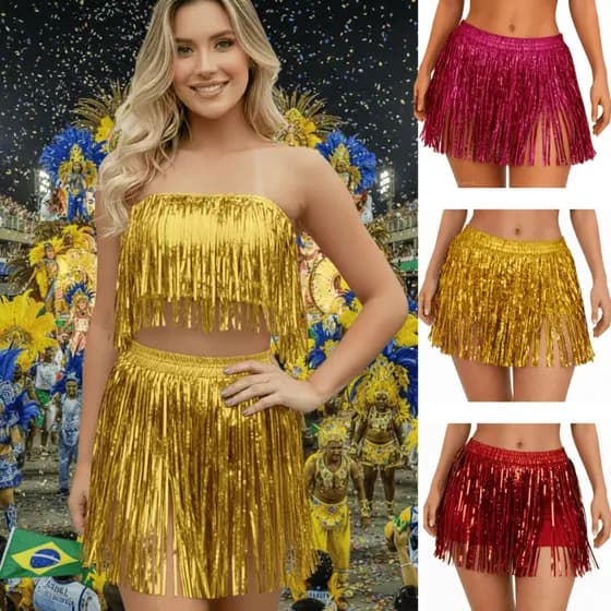Saia De Fitilho Metalizada Carnaval Festa Fantasia Bloquinho 40cm Tamanho Único Fitas Franja Brilhante Várias Cores