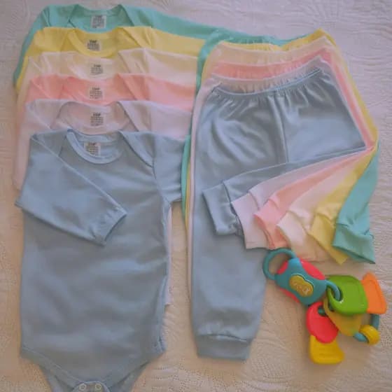 Kit 12 peças 6 Bodys manga longa e 6 mijoes Body com mijão Kit mijao e body bebe / Conjunto body e calça bebê