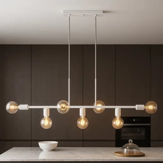 Lustre Pendente 7 Lâmpadas Para Mesa Grande Sala de Jantar e Ilha Gourmet Soquete E27 - Jabuticaba