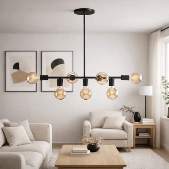 Luminária de Teto - Lustre Plafon Industrial para 7 Lâmpadas - Moderno Minimalista - Mesa de Jantar