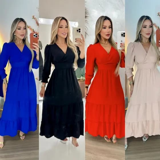 Vestido Feminino Manga Longa Plus Size Moda Evangélica Lastex