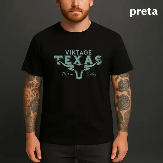 Camisa Masculina Texas Vintage Western Cowboy Estampada Estilo Country Rodeio Casual Algodão