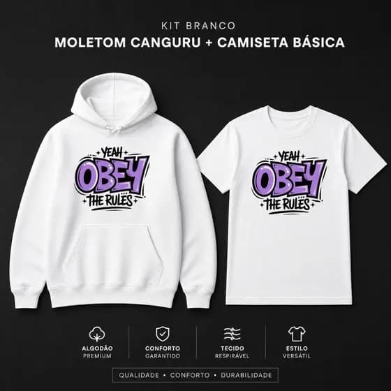 Conjunto Moletom Canguru + Camiseta Obey Look Urbano Tendência Conforto Premium