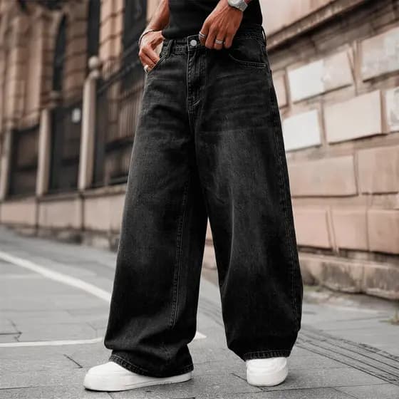 Calça Balão Jeans Baggy Masculina Boca Larga Streetwear Oversized Premium Casual Hip Hop Skate Moda Urbana Unissex