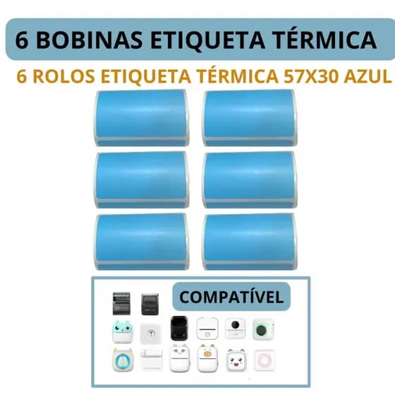 Etiqueta Adesiva Cor Azul P/ Mini Impressora Gato - 6 Rolos