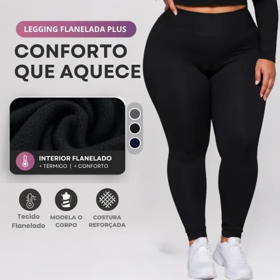 Calça Legging Flanelada Forrada Roupa Plus Size Feminina