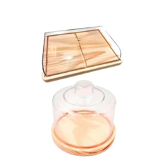 OFERTA 7.7 KIT 2pçs Porta Frios MÉDIO (21X16,5CM), Queijeira de Madeira NATURAL Cozinha