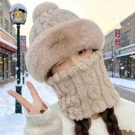 Chapéu de orelhas de urso Kawaii capa de cachecol 3 em 1 gorro de lã de lã de ovelha gorro de malha gorro