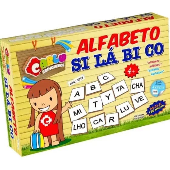 Brinquedo Jogo Pedagógico Alfabeto Silábico 150 Peças Em Madeira