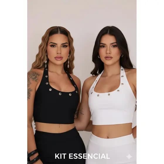 Blusa feminina forrada halter metálicos cropped ilhós moda gringa tendência blogueira festival