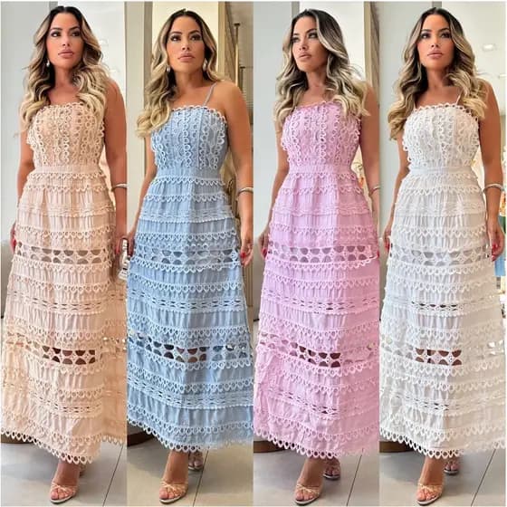 vestido alcinha renda oca requintado simplesmente impecável par qualquer eventos