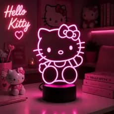 Luminária Led 3d | Hello Kitty | Abajur Presente Criativo Decoração Multicores