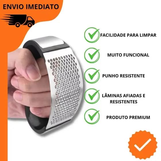 Triturador Amassador de Alho e Legumes 11cm – Aço Inox Manual com Cabo Preto