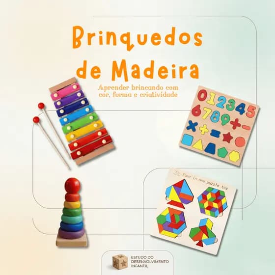 Brinquedo Montessori com xilofone, torre de encaixe, tangram e encaixe quadrado