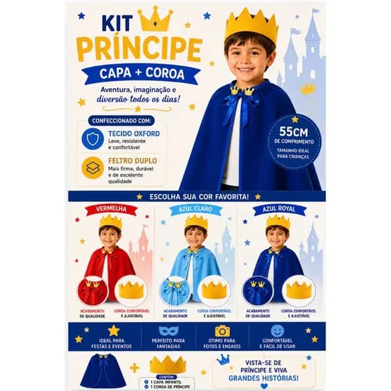 kit capa e coroa Príncipe/Princesa