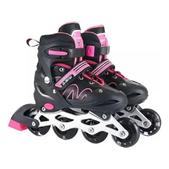 Patins In-line Roller Preto/Rosa 4 Rodas Regulável
