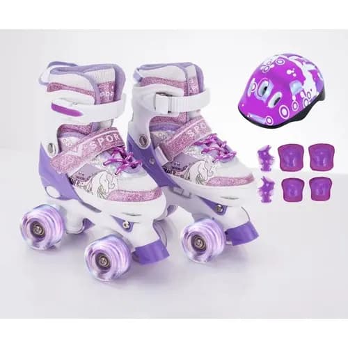 Patins Quad Unicórnio Roxo Lindo Tam./ajustável + Kit Proteção