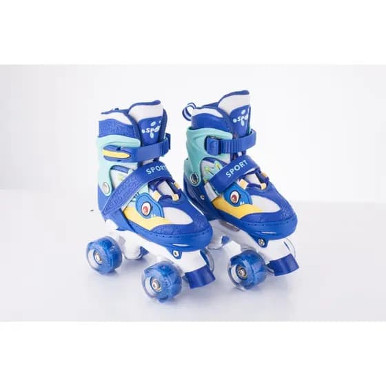 Patins Quad Azul Infantil Dinossauro Ajustável + Led Nas Rodinhas