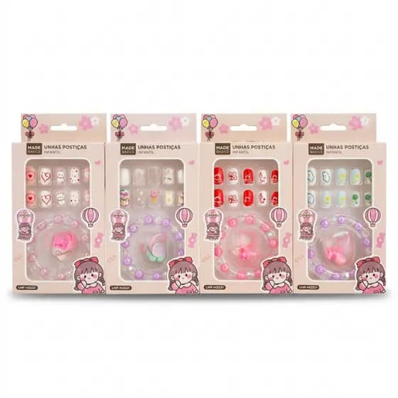 Kit Unhas Postiças Infantis Decoradas MADE Basics + Anel e Pulseira LMF-MZ721