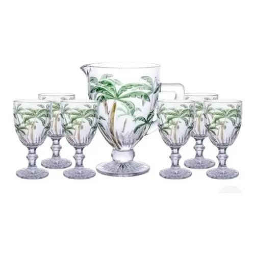 Jogo Taça E Jarra D Vidro Palm Tree Color 7 Peças Class Home