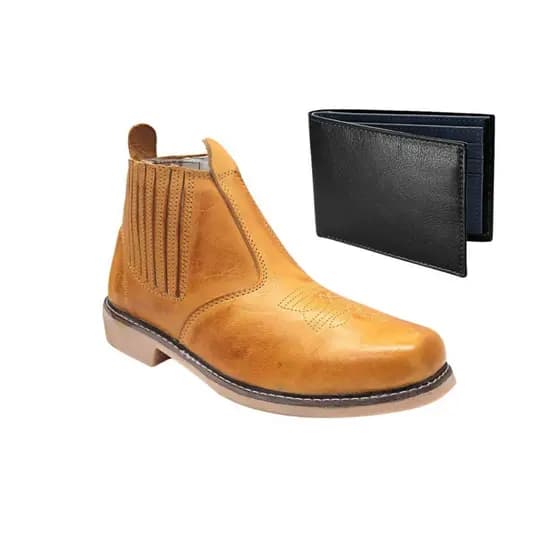 Kit Botina de Couro + Carteira Bota Country Butina Reforçada Sola Latex