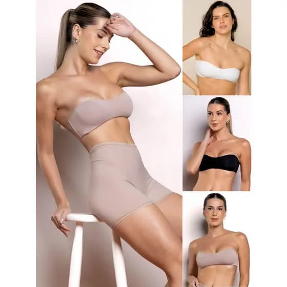 Sutiã Soutien Invisível Tomara Que Caia Sem Bojo Top Faixa Para Usar Sob Roupas Dupla Camada Em Poliamida