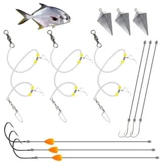 3 Kit Pesca De Praia Para Pampo | Chicote Pronto + Chumbaba / Chumbo + Anzol