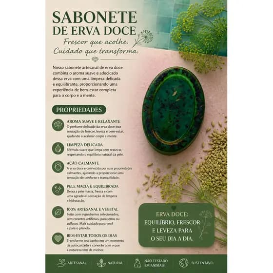sabonete artesanal de erva doce super refrescante e calmante