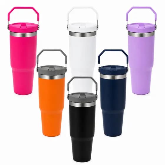 Copo de Viagem Portátil 900ml MS983 de Parede Dupla Isolado a Vácuo com Alça e Canudo