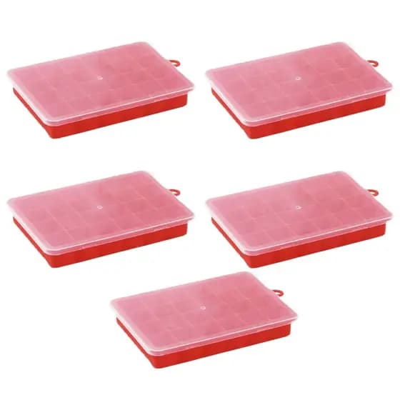 Kit 5 Formas De Gelo De Silicone 24 Cubos Com Tampa 20cm