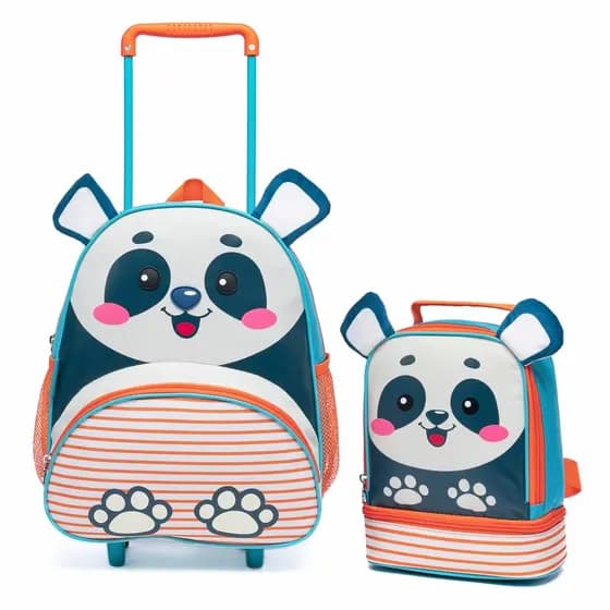 Kit Mochila Rodinhas Lancheira Infantil Espaçosa Escolar Passeio Reforçada