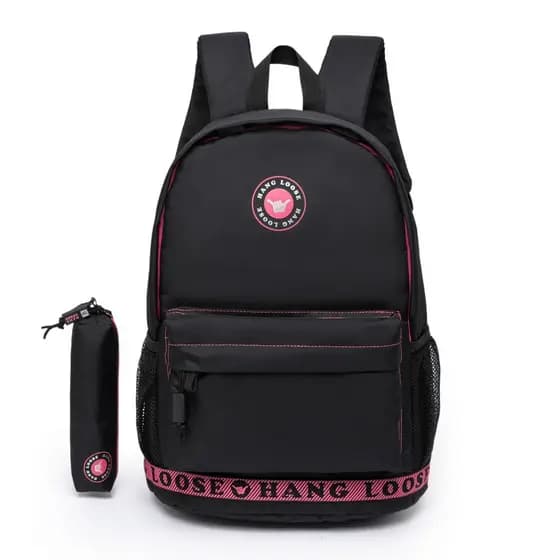 Kit Hang Loose Mochila e Estojo Feminina Escolar Faculdade Reforçada 18L