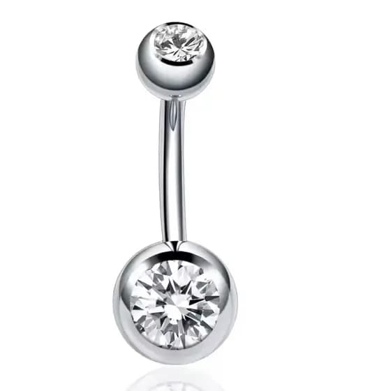 Piercing Umbigo Hipoalergênico Aço Inox Premium Duplo Cristal Strass Haste 8mm Original