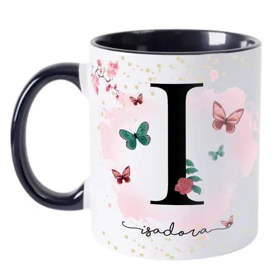 Caneca com a letra inicial nome de A a Z Porcelana completo