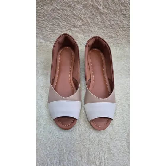Peep Toe Sapatilha Aberta na Frente Feminina Tri-color Marrom
