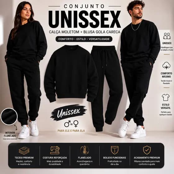 Conjunto Moletom Calça+Blusa Gola Careca Flanelado Unissex