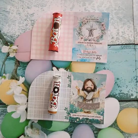Cartão para bombom I Páscoa Cristã | Lembrança de Páscoa I Cartão Jesus I Ele Vive I Mimo Páscoa