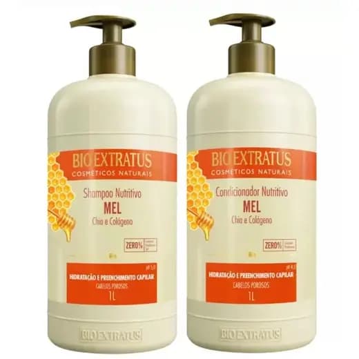 Kit Shampoo e Condicionador 1 Litro Mel,Chia E Colágeno Bio Extratus/Hidratação e Preenchimento Capilar