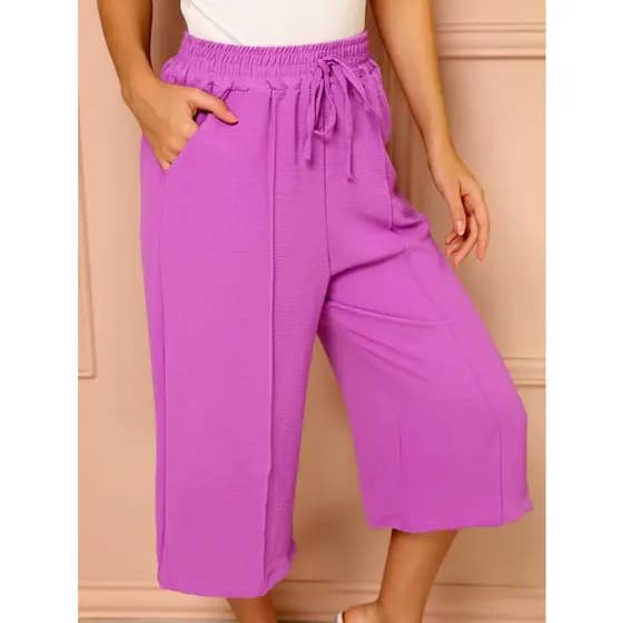 Calça de feminino/ liso / duna / pantacour/elastex com cintura