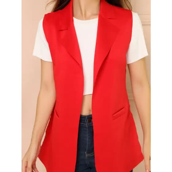 Colete Feminino Longo De Neoprene Moda Com Bolso Falso