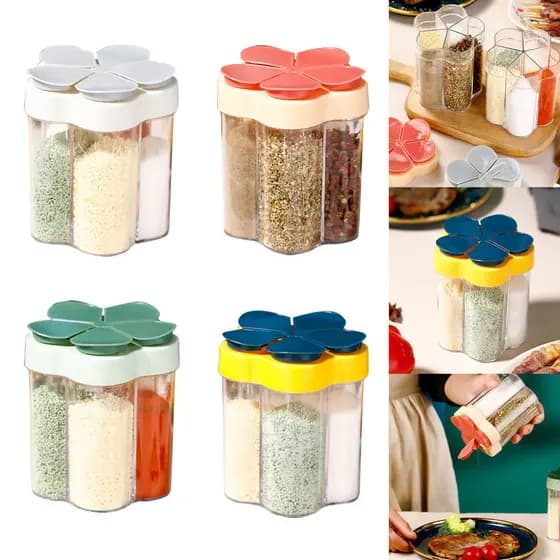 Pote Porta Tempero Temperos Contimentos E Alimentos 5 Em 1 Saleiro Pimenteiro com 5 Divisórias