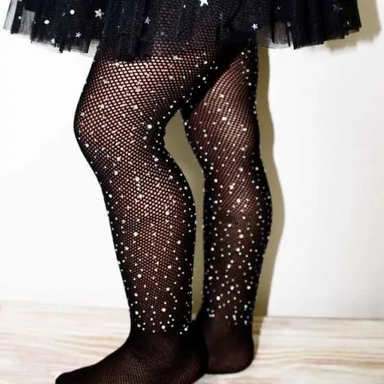 Meia Arrastão Com Strass Infantil, Meia Arrastão de Brilho Para Menina Promoção