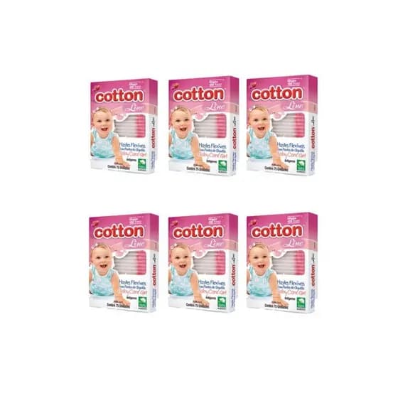 450 Hastes Flexíveis Baby Rosa Com Pontas De Algodão Cotton Line Tipo Cotonete