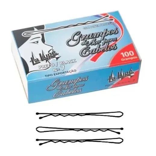GRAMPO PARA CABELOS N*7 PRETO 100 UNIDADES LA LUPE