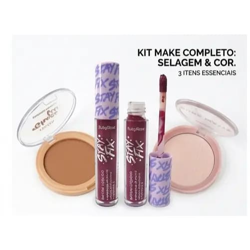 Kit Make Matte: Pó Pure Matte + Bronzer Choco Fun Cacau + Batom Stay Fix Adhara