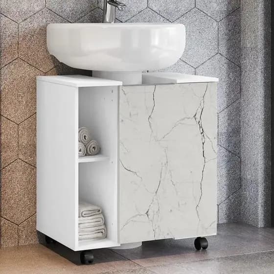 Gabinete para Banheiro Pequin Branco Marmorizado - Móveis Bechara